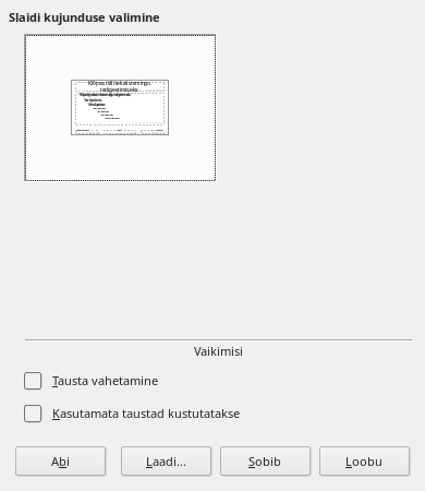 Ekraanipilt slaidi kujunduse valimise paneelist