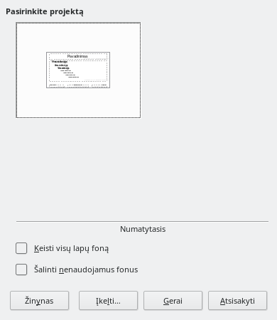 Skaidrės projekto parinkimo lango nuotrauka