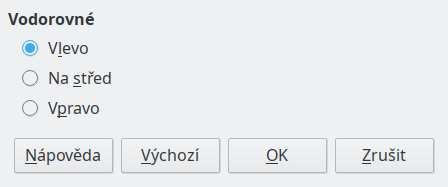 Dialogové okno Zarovnání