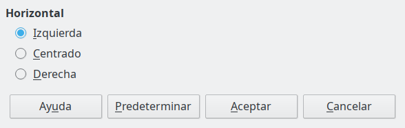 Cuadro de diálogo Alineación