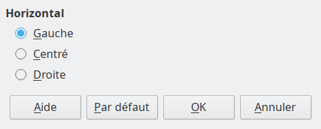 Boîte de dialogue d'alignement