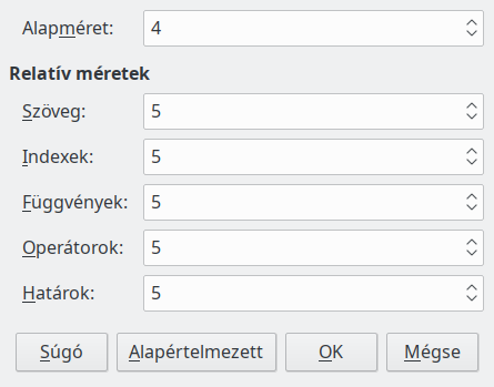 Betűméret párbeszédablak