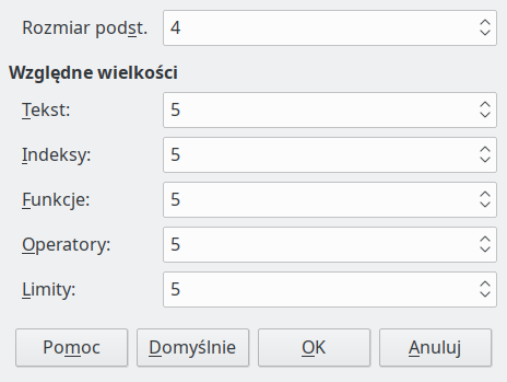 Okno dialogowe rozmiaru czcionki
