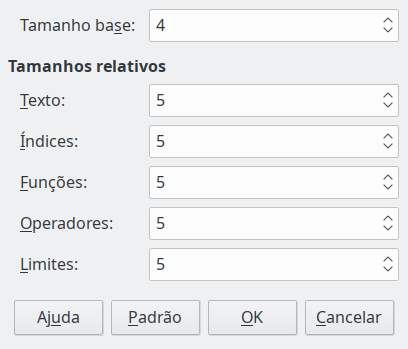 Caixa de diálogo Tamanho da fonte