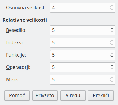 Pogovorno okno Velikost pisave