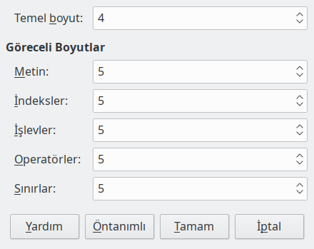 Yazı Tipi Boyutu Penceresi