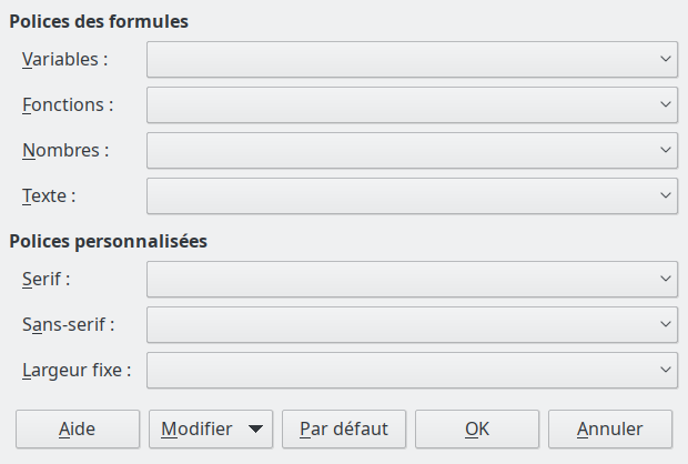 Boîte de dialogue de type de police