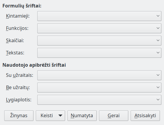 Šriftų tipų dialogo langas
