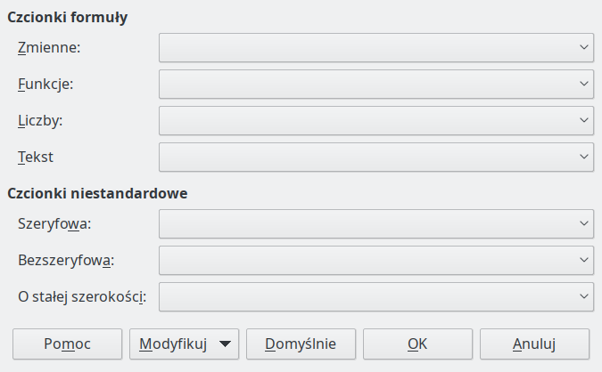 Okno dialogowe typu czcionki