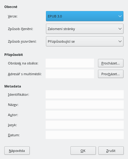 Dialogové okno EPUB