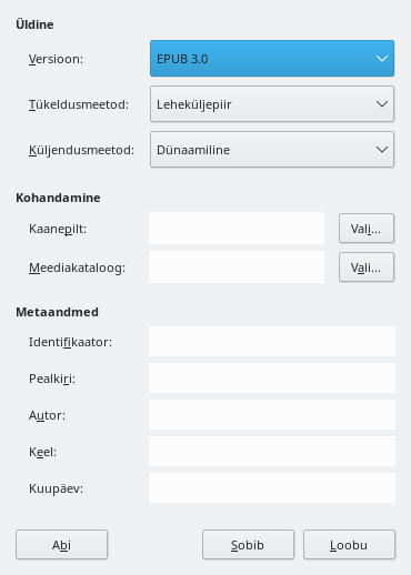 Ekraanipilt EPUB-i dialoogist