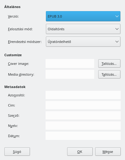 EPUB dialog box
