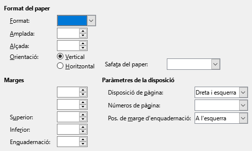 Pestanya de format de pàgina