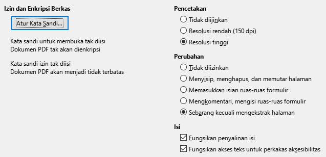 Gambar Dialog Pilihan Keamanan Ekspor PDF