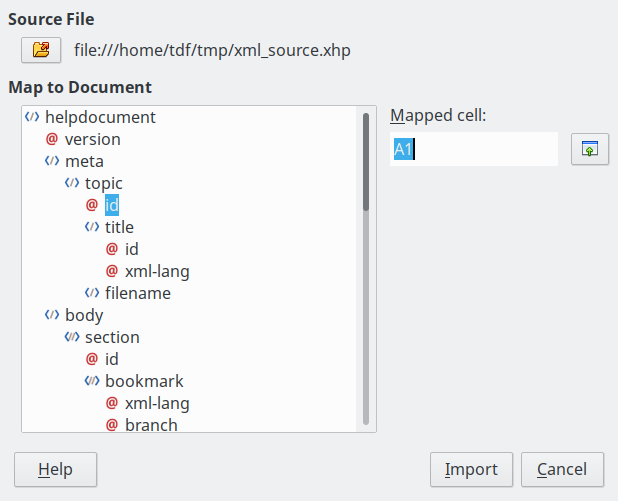 Okno dialogowe źródła XML