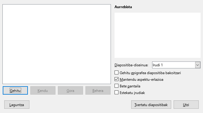 Impressen argazki-albumen elkarrizketa-koadroa