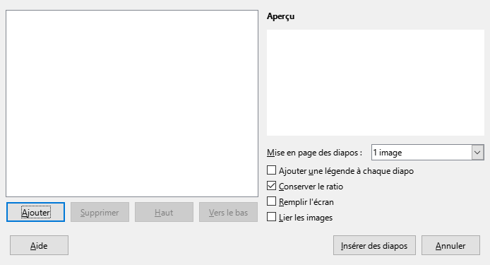 Boîte de dialogue Album photo Impress
