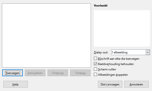 Afbeelding van dialoogvenster Opties - Impress - Foto-album