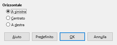 Finestra di dialogo Allineamento