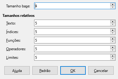 Caixa de diálogo Tamanho da fonte