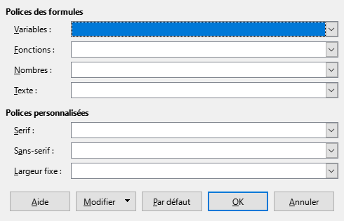 Boîte de dialogue de type de police