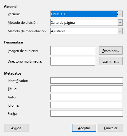 Cuadro de diálogo EPUB