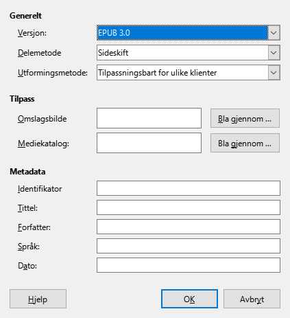 EPUB dialog boks