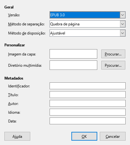 Caixa de diálogo EPUB
