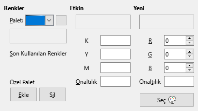 Renk sayfası iletişim penceresi