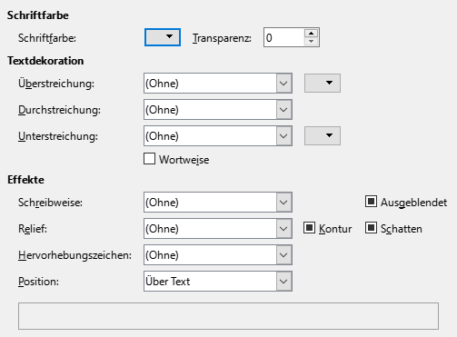 Bild des Dialogs Schrifteffekte