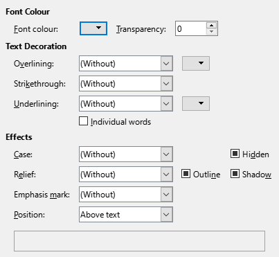 Font Effects Page Dialogue Box Image