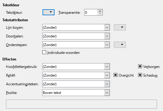 Afbeelding van dialoogvenster Teksteffecten