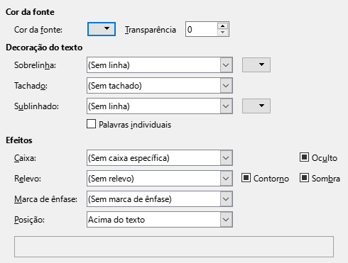 Imagem da caixa de diálogo Efeitos da fonte