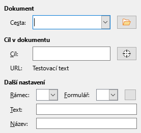Obrázek dialogového okna Hypertextový odkaz - Dokument