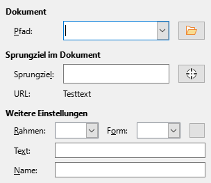 Bild des Dialogs Hyperlink – Dokument