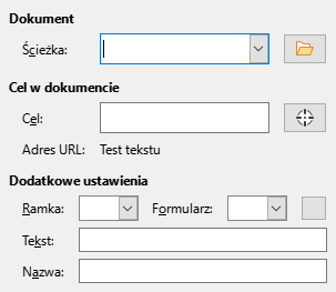 Obraz okna dialogowego strony z dokumentem hiperłącza