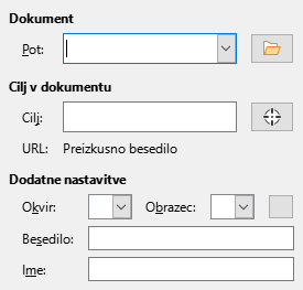 Slika zavihka pogovornega okna Hiperpovezava – Dokument