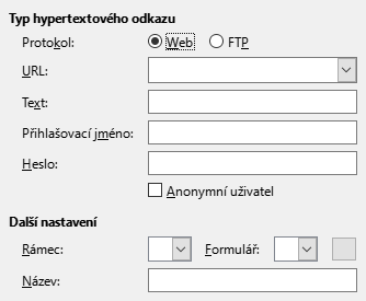 Obrázek dialogového okna Hypertextový odkaz - Internet