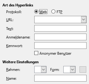 Bild des Dialogs Hyperlink – Internet