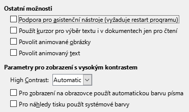 Obrázek dialogového okna  Možnosti Zpřístupnění