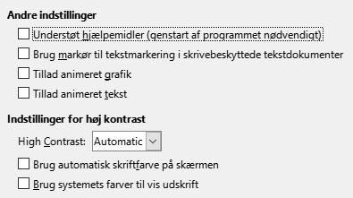 Billede af dialogen Indstillinger Tilgængelighed