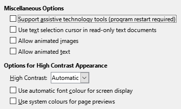 Options Accessibility Dialogue Box Image