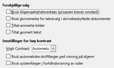 Dialog for  tilgjengelighetsalternativer