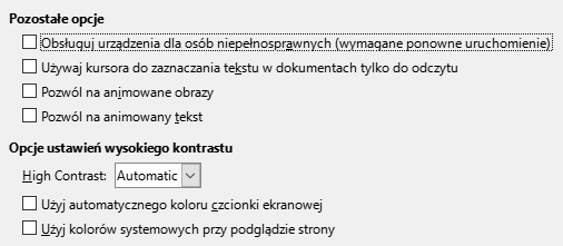 Obraz okna dialogowego opcji dostępności