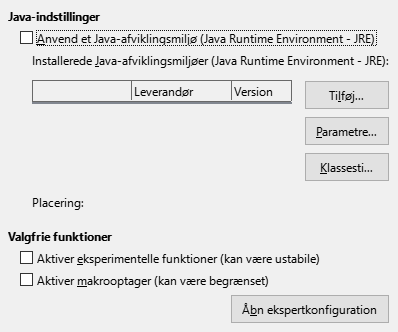 Billede af dialogen Indstillinger - Avanceret