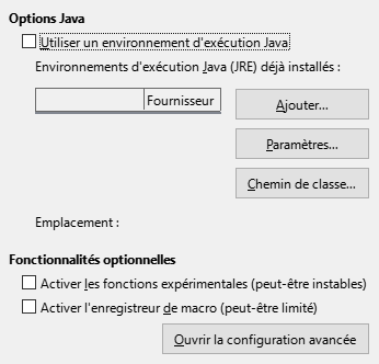 Image de la boîte de dialogue Options avancées