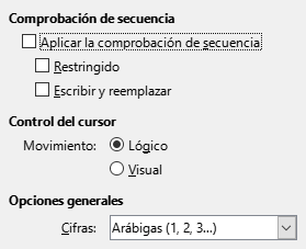 Imagen del cuadro de diálogo Opciones, sección CTL