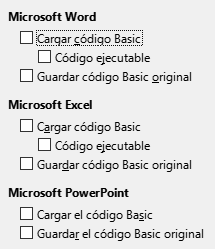 Imagen del cuadro de diálogo Opciones, sección Cargar/guardar