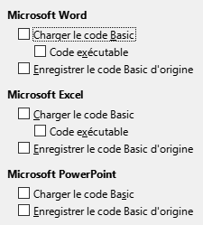 Image des options de la boîte de dialogue Charger/enregistrer