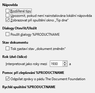 Obrázek dialogového okna Možnosti Obecné